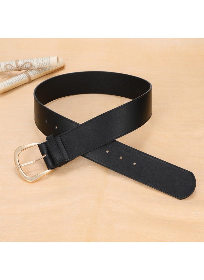 Women Wide Leather Waist Belt For Dresses Fashion Ladies Waistband With Gold Buckle,Black