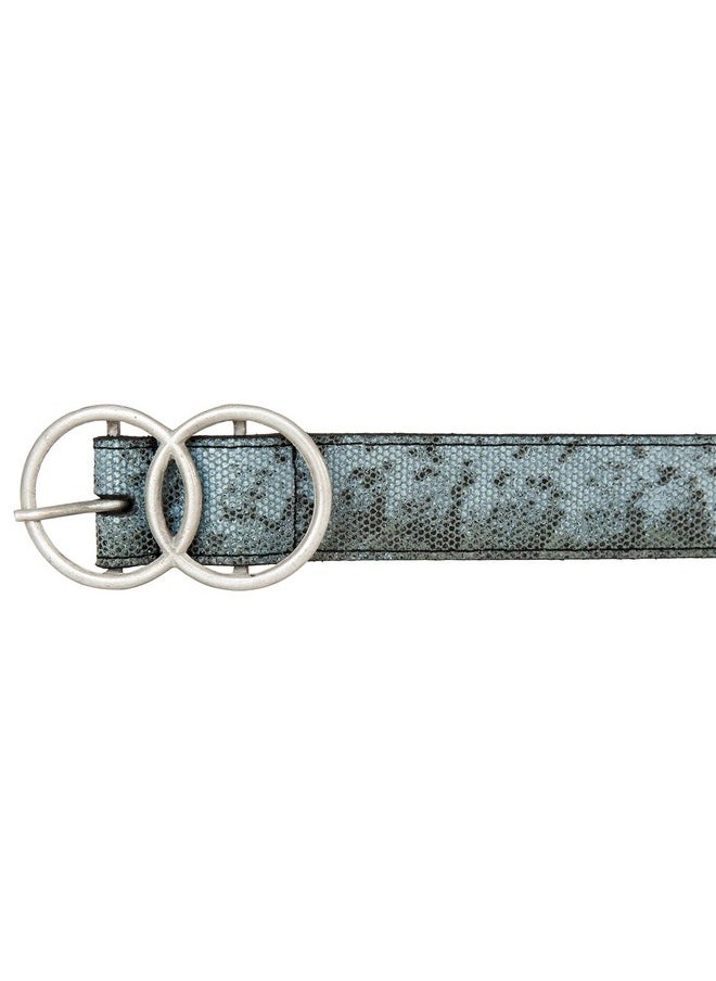 Women Leather Bold Fashion Statement Belts, Snakeskin Double Ring-Black/Blue, Xl (34-35