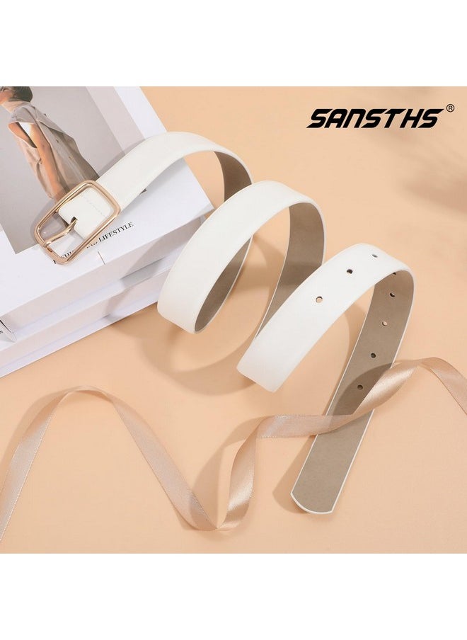 Women Leather Belts For Jeans Pants Fashion Gold Buckle Ladies Waist Belts,White,Xl