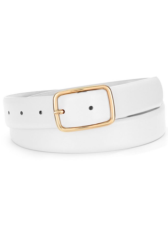 Women Leather Belts For Jeans Pants Fashion Gold Buckle Ladies Waist Belts,White,Xl