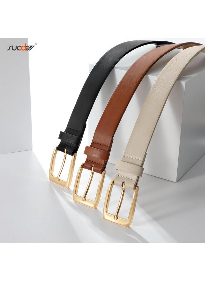 Women Vintage Leather Belt For Jeans Dresses Pants Fashion Ladies Waist Belts With Gold Buckle