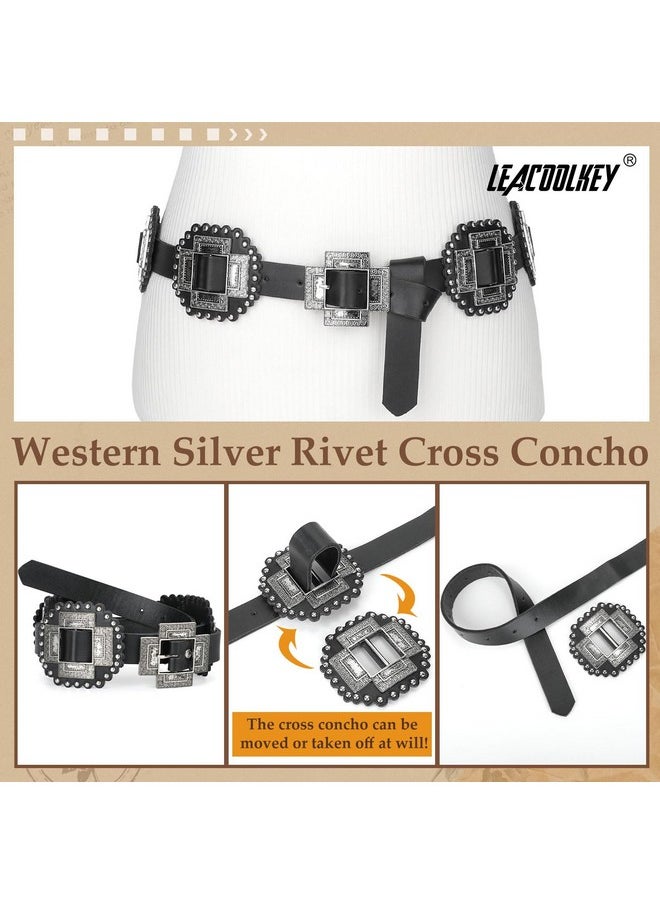 Women Western Leather Belt Boho Cross Conch Waist Belt For Dress Jeans