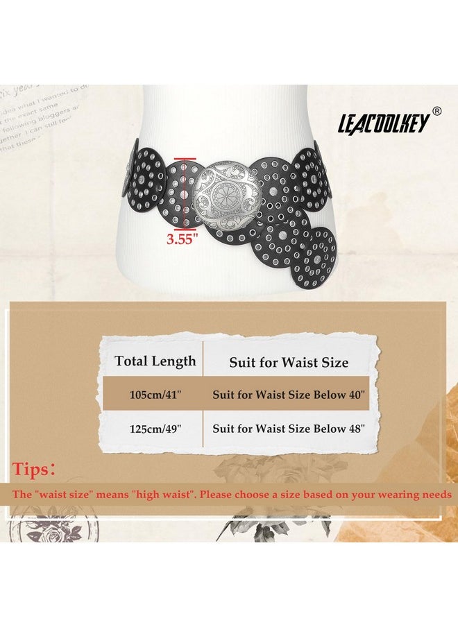 Women Western Leather Belt Boho Disc Conch Waist Belt For Dress Jeans