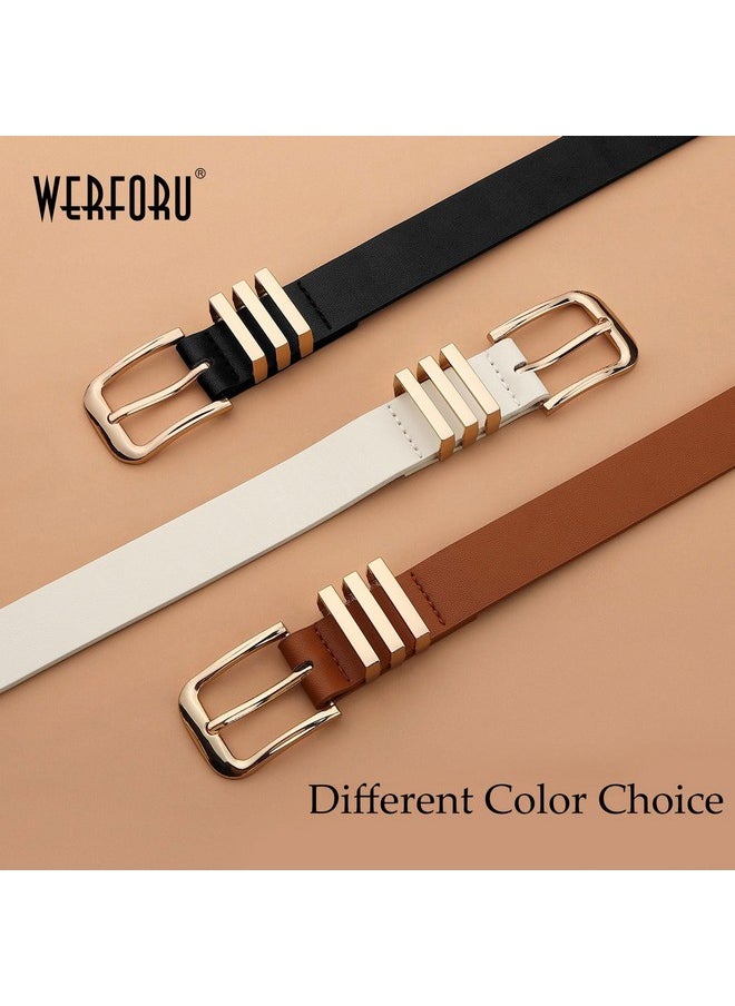 Women Leather Belt Ladies Leather Waist Belt For Jean Pants Dresses Fashion Leather Belt For Women Leather Belt With Gold Buckle（Fit Waist Size 43