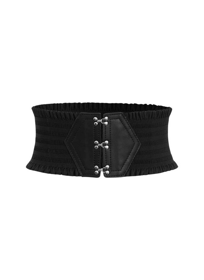 Women'S Wide Corset Belt Elastic Waist Waistband Ruffle Belts Black Suit Waist Size:29.5-33.5