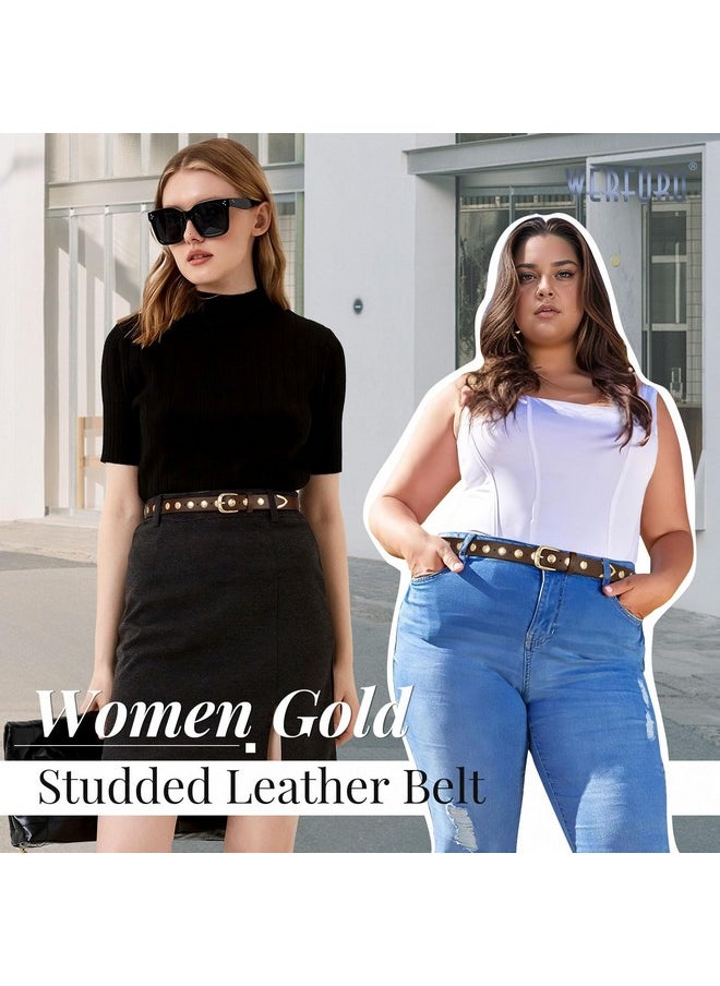 Women Fashion Leather Belt Women Belts For Jeans Dress Women Punk Leather Belt Women Studded Leather Belt Women Vintage Belt,Coffee,26