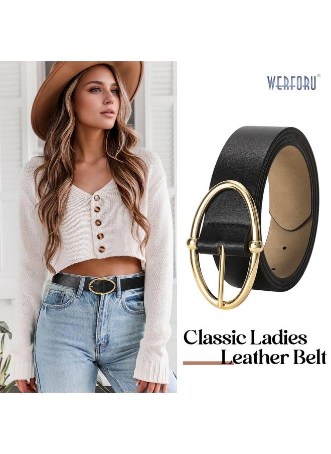 Women Leather Belt Fashion Leather Waist Belt For Jean Dress With Gold/Silver Buckle