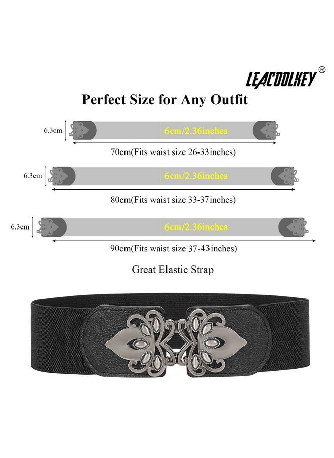 4 Pack Women Wide Elastic Waist Belt For Dress Vintage Stretch Cinch Belt Retro Buckle