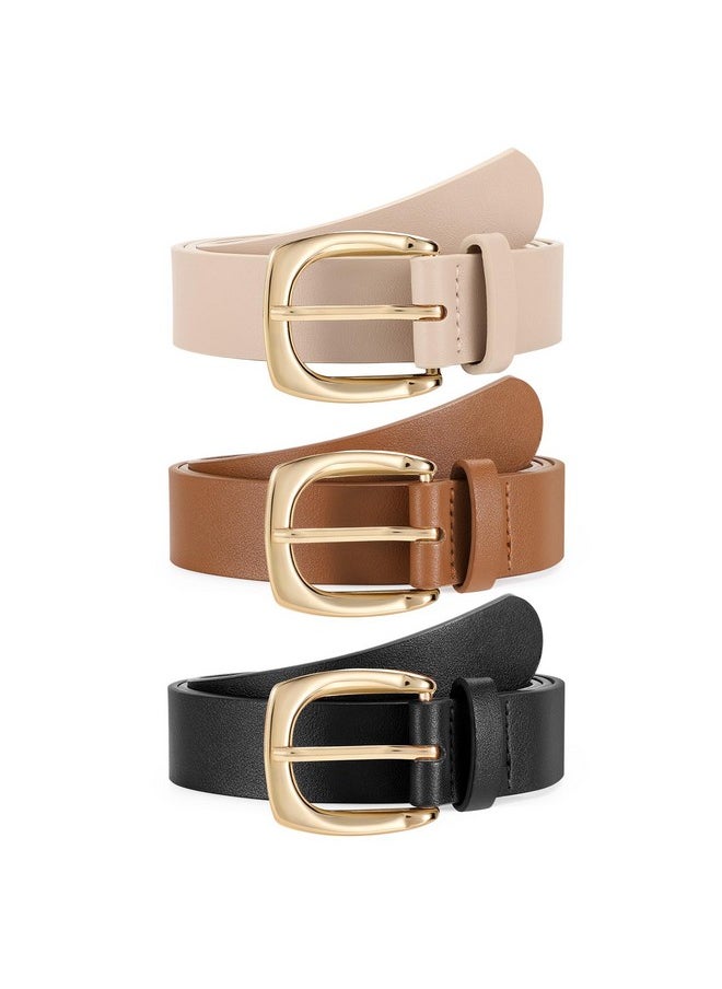 3 Pack Women'S Fashion Belts For Jeans Pants Ladies Casual Leather Belts With Gold Buckle Black/Brown/Khaki