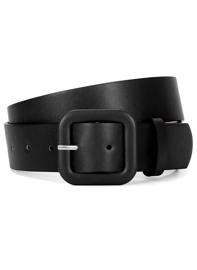 Women Leather Belt Candy Color Fashion Square Buckle Belt Ladies Belt For Jeans Pants Dresses, Black, L