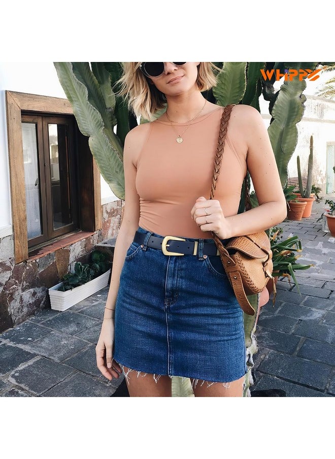 Women Leather Belt For Jeans Pants Dresses Fashion Ladies Western Leather Belt With Solid Gold Buckle M Navy Blue