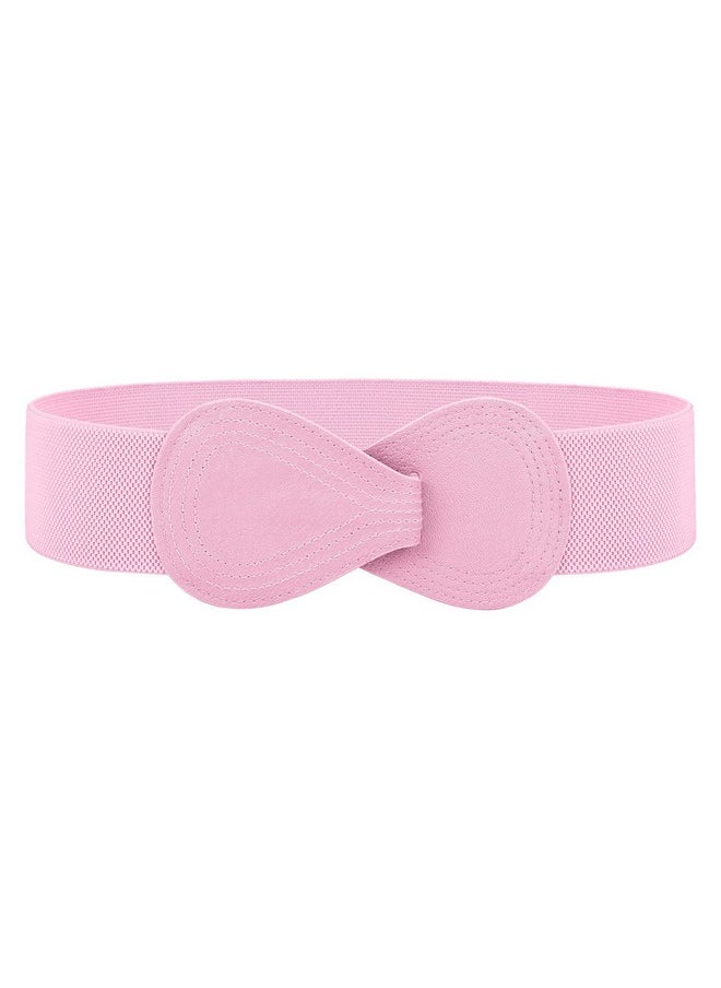 Women Wide Elastic Belt Ladies Stretchy Dress Belt Fashion Waistband With 8-Shaped Interlock Leather Buckle, Pink, Fit Waist Size 35