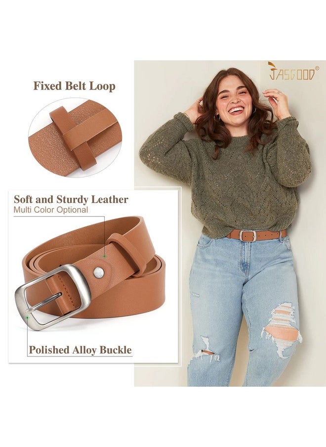 Plus Size Women Pu Leather Belt Brown Casual Waist Belt For Jeans Pants With Metal Pin Buckle(Brown,Fit Waist Size 53''-57'')