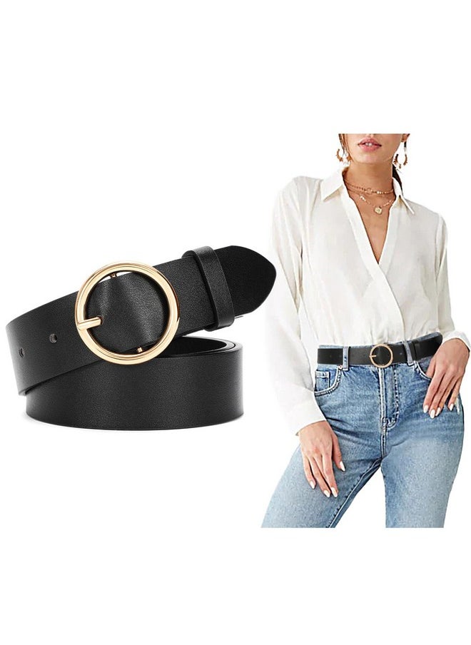 Women Leather Belt With O-Ring Buckle,Fashion Soft Ladies Waist Belt For Jeans Dresses,1.3