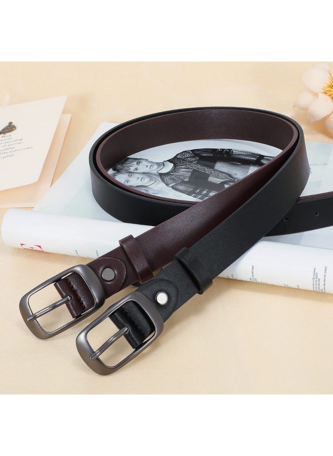 2 Pack Women Plus Size Leather Belts Fashion Cowhide Waist Belt With Solid Pin Buckle For Jeans Pants Dress