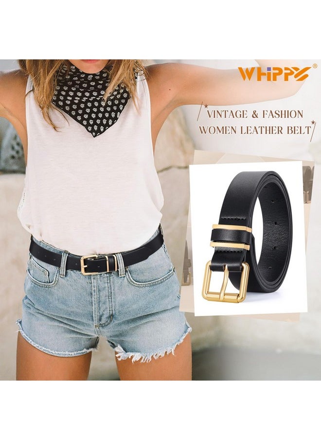 Women'S Leather Belts For Jeans Pants Casual Ladies Belt Fashion Vintage Pin Buckle Belt For Women, Black, M