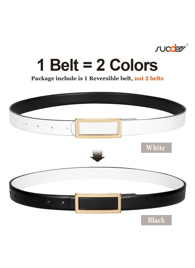 Women Reversible Leather Belts For Jeans Pants Dresses Ladies Fashion Belts With Gold Buckle, 0.9