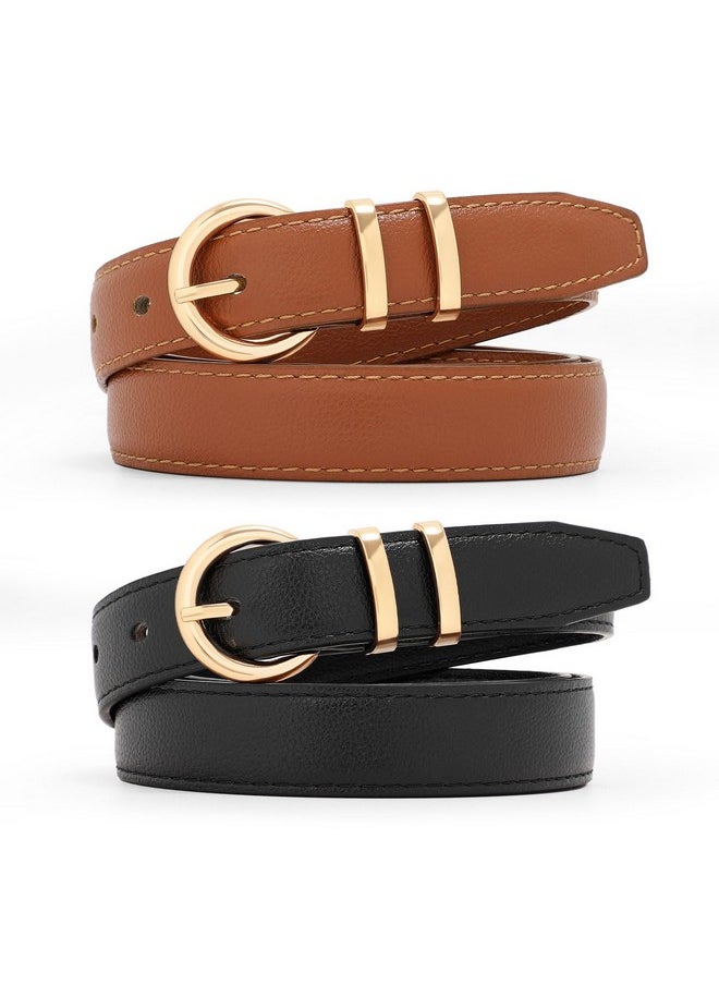 2 Pack Women Leather Belt Waist Skinny Dress Belts Solid Pin Buckle Belt For Jeans Pants