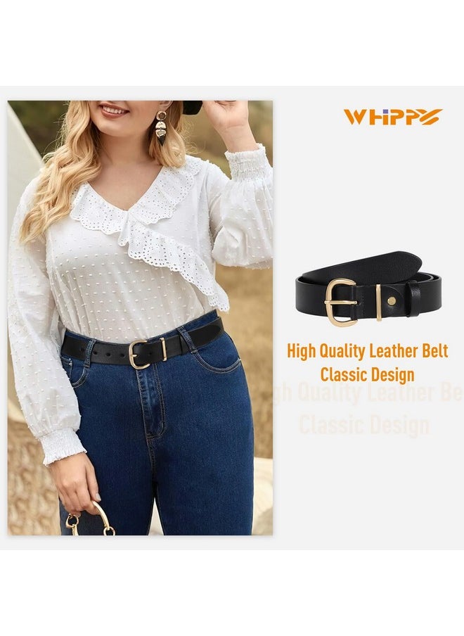 Women Leather Belt For Jeans Pants Dresses Black Ladies Waist Belt With Gold Buckle, Black, M