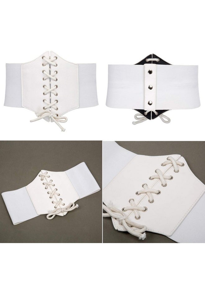 Women Elastic Wide Band Tied Corset Waist Cincher Belt(Xl,Black+White 499)