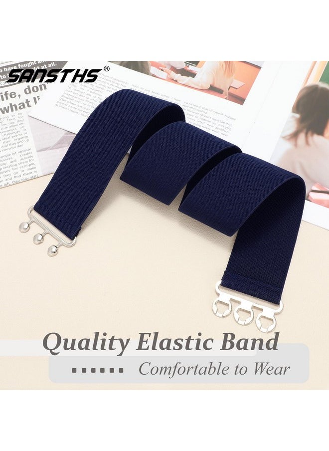 Vintage Elastic Wide Belt For Women, Fashion Stretchy Belt With Silver Buckle For Jeans Pants Dresses Navy Blue S