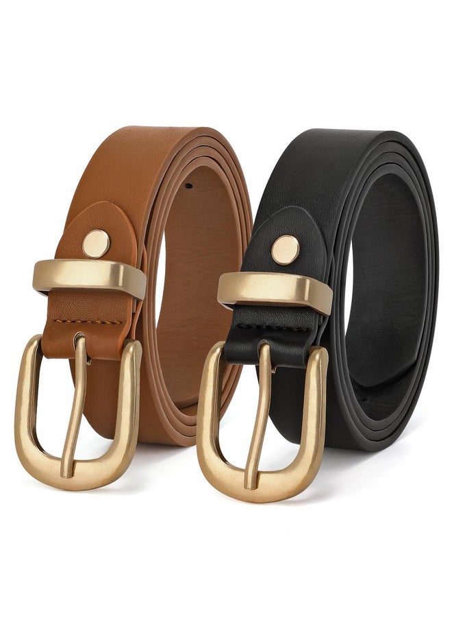 Women'S Leather Belt For Jeans Pants, Fashion Ladies Belt For Dresses With Gold Buckle