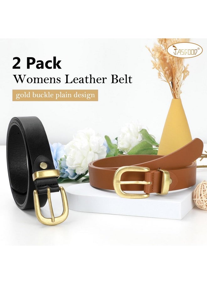 Women'S Leather Belt For Jeans Pants, Fashion Ladies Belt For Dresses With Gold Buckle