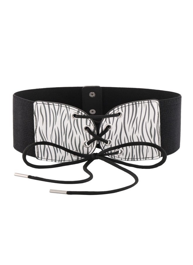 Women Wide Waist Belt Stretchy Corset Lace-Up Elastic Animal Print Fashion Dress Belt Cinch Waistband Costume (Zebra,Medium)