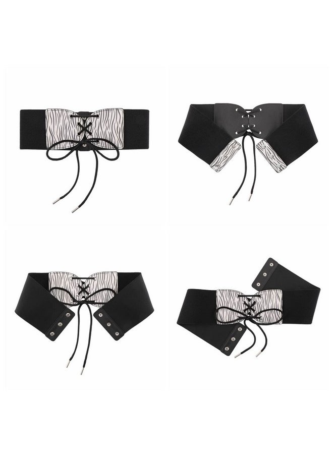 Women Wide Waist Belt Stretchy Corset Lace-Up Elastic Animal Print Fashion Dress Belt Cinch Waistband Costume (Zebra,Medium)