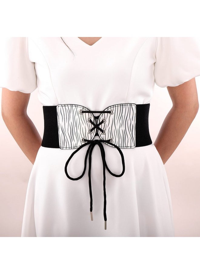 Women Wide Waist Belt Stretchy Corset Lace-Up Elastic Animal Print Fashion Dress Belt Cinch Waistband Costume (Zebra,Medium)