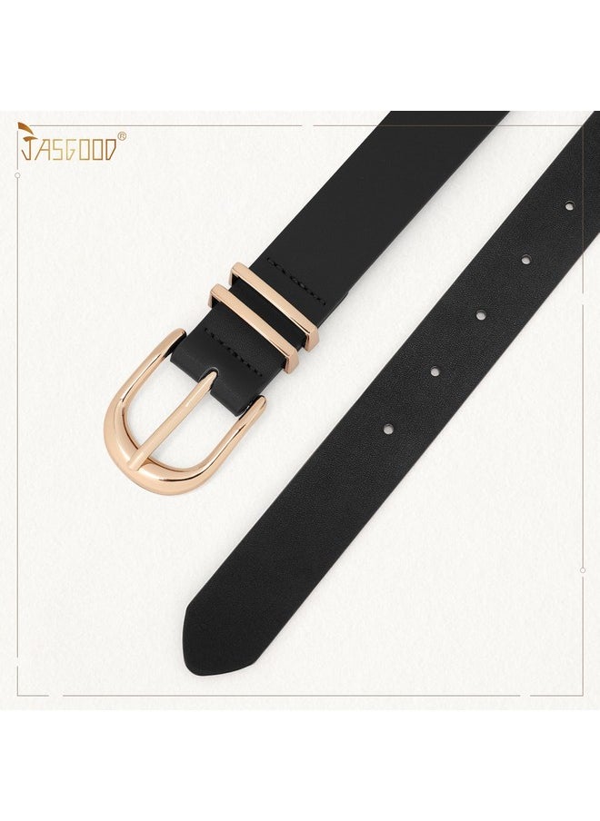 2 Pack Women'S Leather Belt For Jeans Pants Plus Size Faux Leather Fashion Ladies Belts For Dresses With Gold Buckle