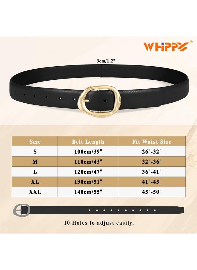 Leather Belt For Women Casual Waist Belt With Gold Buckle Fashion Ladies Belt For Jeans Pants Dress,Black,S