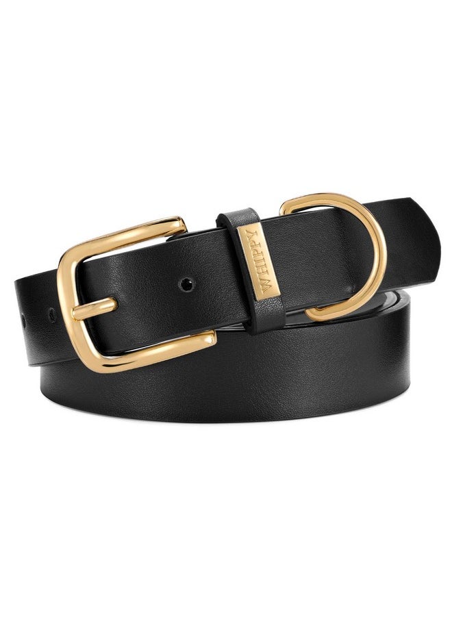 Women Leather Belt Fashion Ladies Waist Belt With Gold Buckle Casual Leather Belt For Jeans Pants Dresses, Black, Xxl