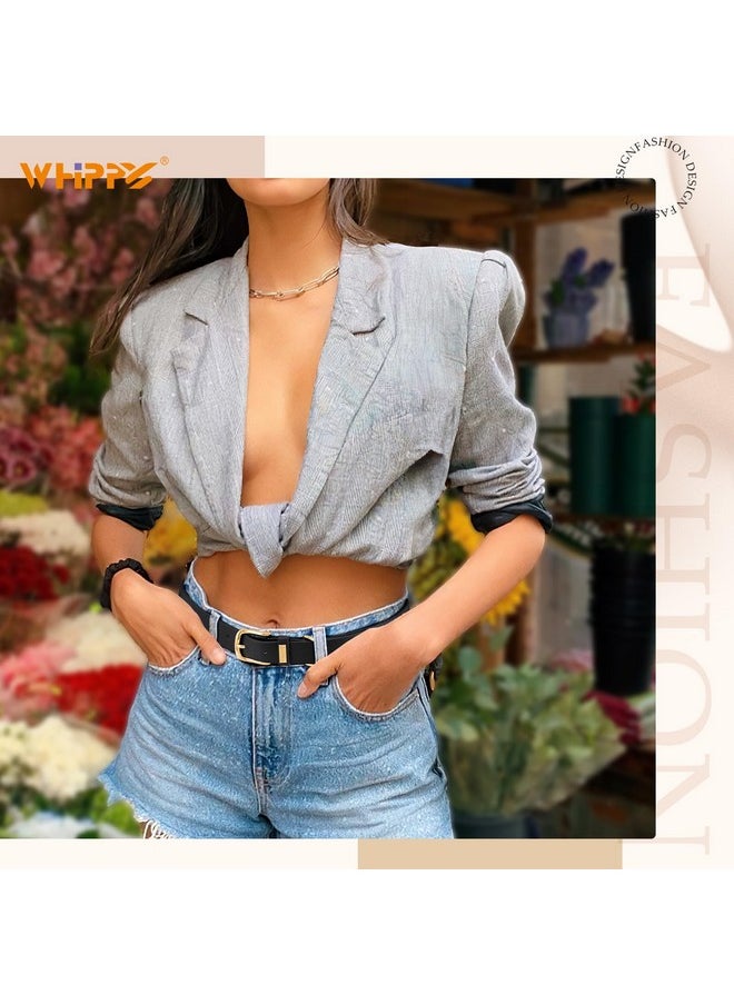 Women Leather Belt Fashion Ladies Waist Belt With Gold Buckle Casual Leather Belt For Jeans Pants Dresses, Black, Xxl