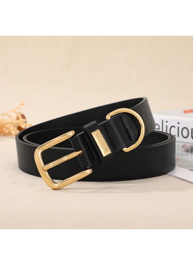 Women Leather Belt Fashion Ladies Waist Belt With Gold Buckle Casual Leather Belt For Jeans Pants Dresses, Black, Xxl