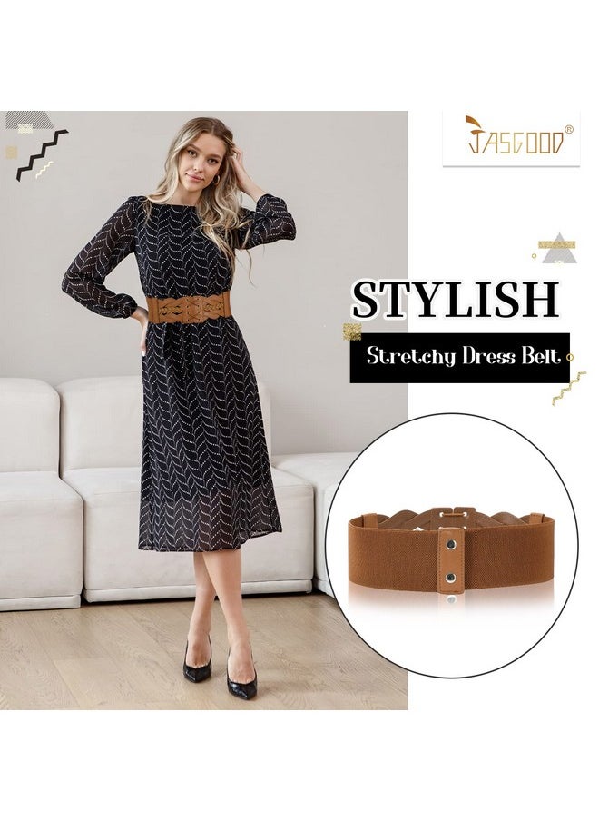 Women Elastic Wide Dress Belt 50S Stretchy Vintage Waist Cinch Belt, A-Brown