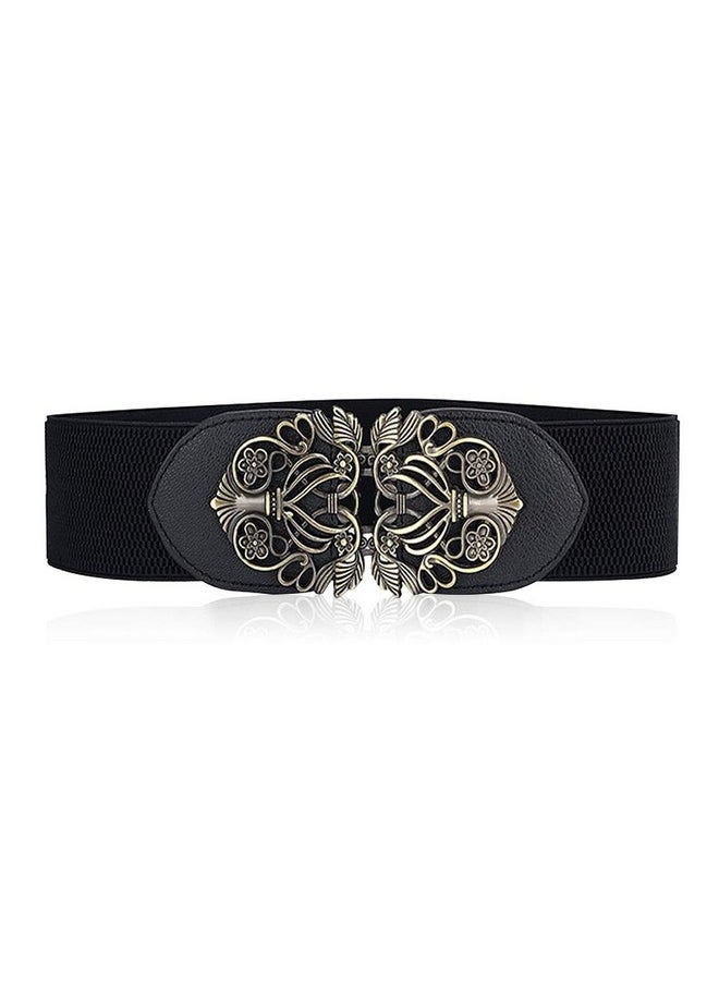 Black Belt For Women, Elastic Retro Wide Belt, Comfortable And Stylish All-Match Accessory, Waist Size 23