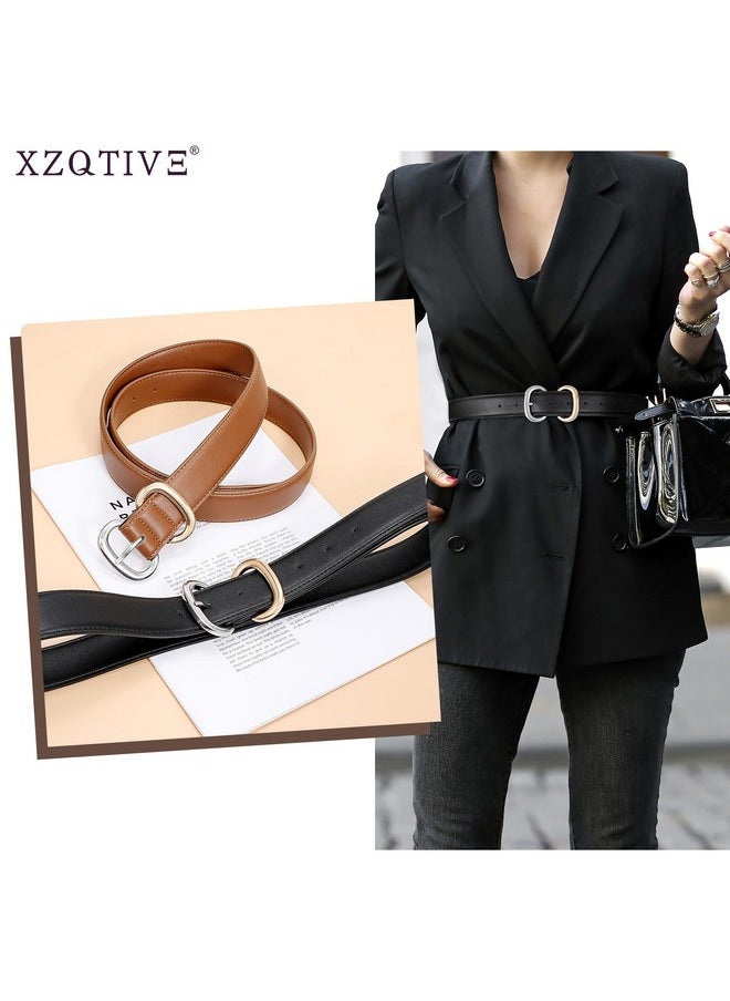 Women Leather Belt For Jeans Pants Fashion Ladies Faux Leather Dress Belt With Gold Silver Buckle, Black, 150Cm