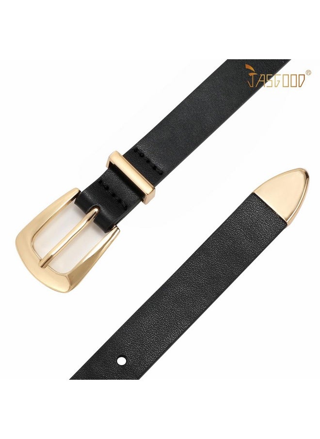 2 Pack Women'S Skinny Leather Belts Faux Leather Thin Waist Belts With Gold Buckle For Jeans Pants Dresses