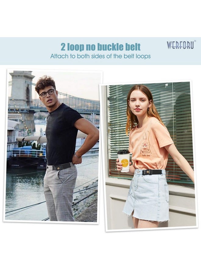 Unisex 2 Pack Buckle Free Belt For Ladies Men 2 Loop No Buckle Stretch Belt For Jeans Pants, Black,Fits 2 Loop Distance : 3