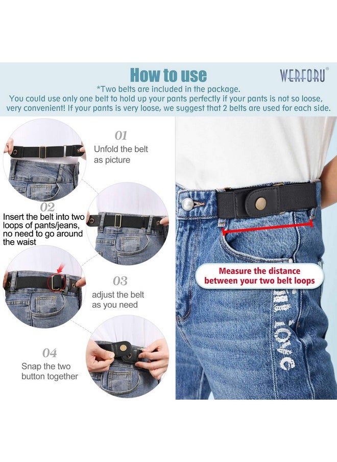 Unisex 2 Pack Buckle Free Belt For Ladies Men 2 Loop No Buckle Stretch Belt For Jeans Pants, Black,Fits 2 Loop Distance : 3