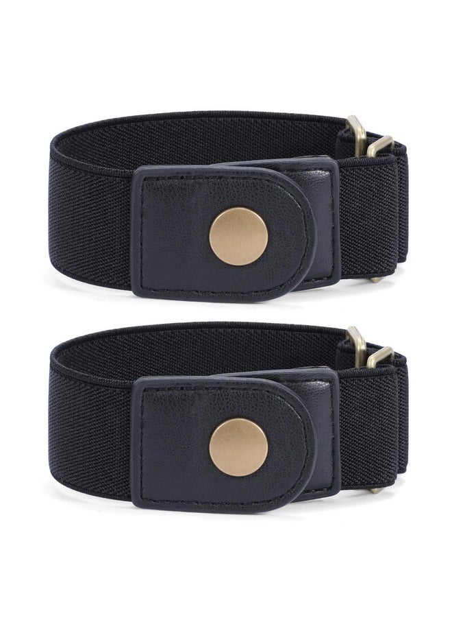 Unisex 2 Pack Buckle Free Belt For Ladies Men 2 Loop No Buckle Stretch Belt For Jeans Pants, Black,Fits 2 Loop Distance : 3