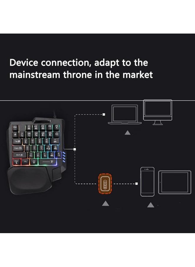 35 Keys Waterproof Single Handed Gaming Keyboard with Wide Palm Rest, Anti Slip Design, 3 Color Backlight for Computer Mobile Games