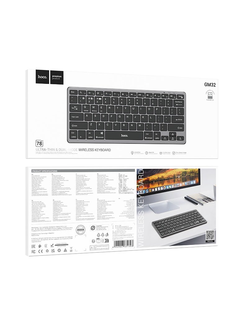 hoco GM32 Wisdom Wireless Dual-Mode Keyboard (English Version) – 2.4G + Bluetooth 5.0, 50-Hour Usage, Compact Design