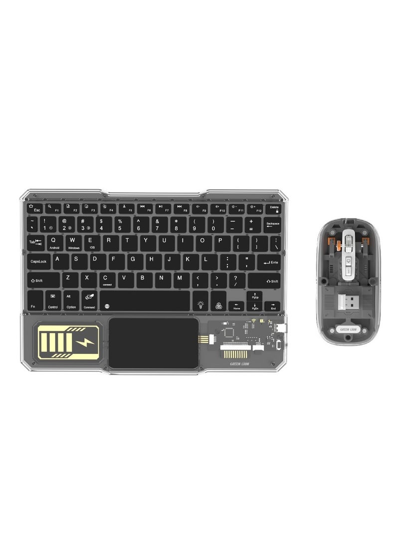 Transparent Duo Wireless Keyboard & Mouse / 1600 DPI / 5 million Clicks Life Span / Universal Compatibility / USB Nano Receiver / Soft Press Keys /Connect x3 Devices / Touch Control - Black