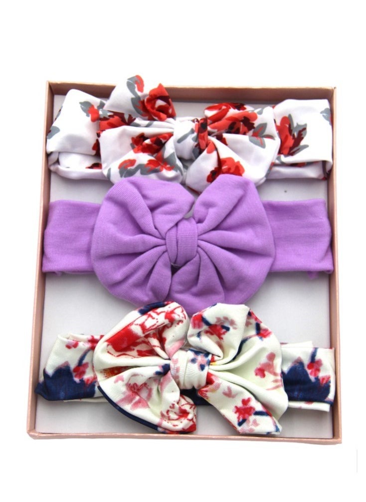 Bambimici - Olivia Box of 3 Heandband Ribbon - Purple Flower