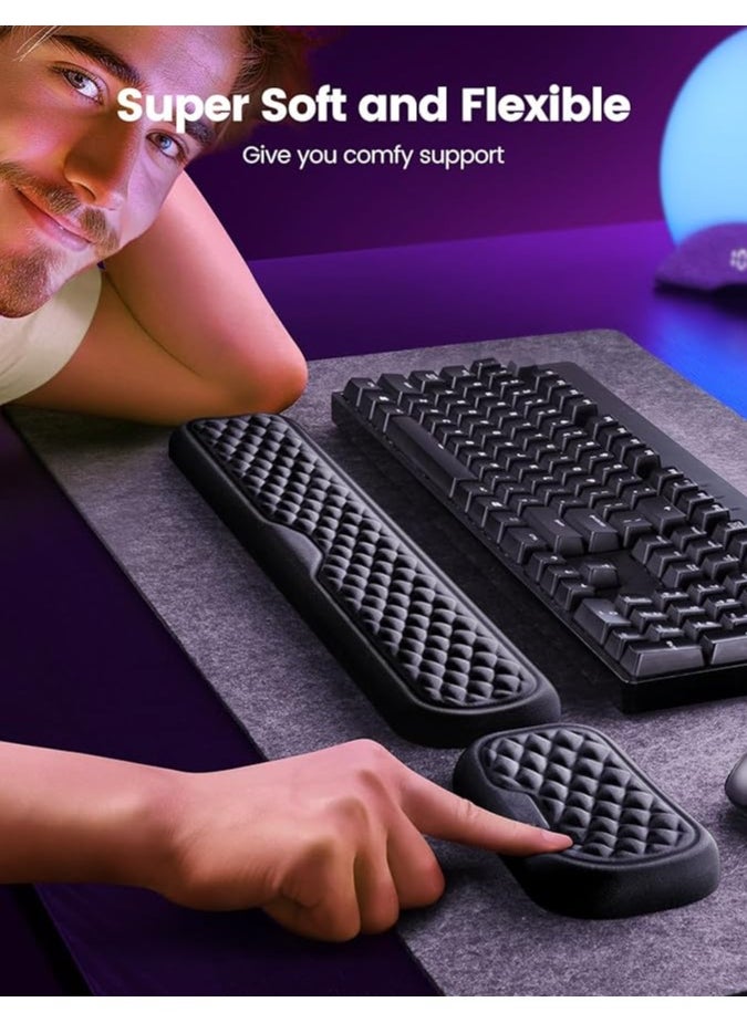 Memory Foam Keyboard and Mouse Wrist Rest Pad Combo, Computer Ergonomic Wrist Support Pad, Keyboard Wrist Rest, Pain Relief Easy Typing for Desktop Computer, Home, Office and Laptop