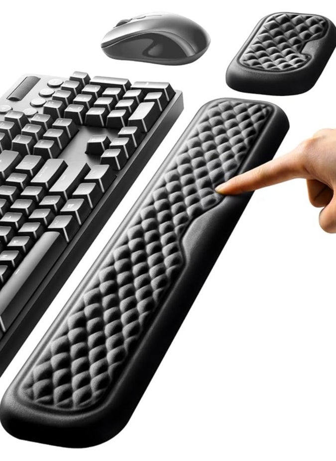 Memory Foam Keyboard and Mouse Wrist Rest Pad Combo, Computer Ergonomic Wrist Support Pad, Keyboard Wrist Rest, Pain Relief Easy Typing for Desktop Computer, Home, Office and Laptop