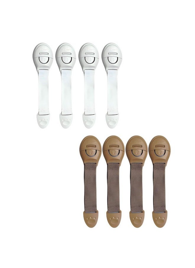 Furniture Safety Locks For Kids - Pack Of 4 Beige + 4 White Locks, Child Safety Locks For Drawers, Cabinets, Fridge, Cupboard Lock, Strong And Adhesive Safety Locks