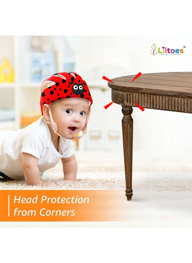 Baby Head Protector For Safety Of Kids 6M To 3 Years- Baby Safety Helmet With Proper Air Ventilation & Corner Guard Protection + 1 Pair Knee Pad + 1 Pair Elbow Pad (Polka Lady Bird)